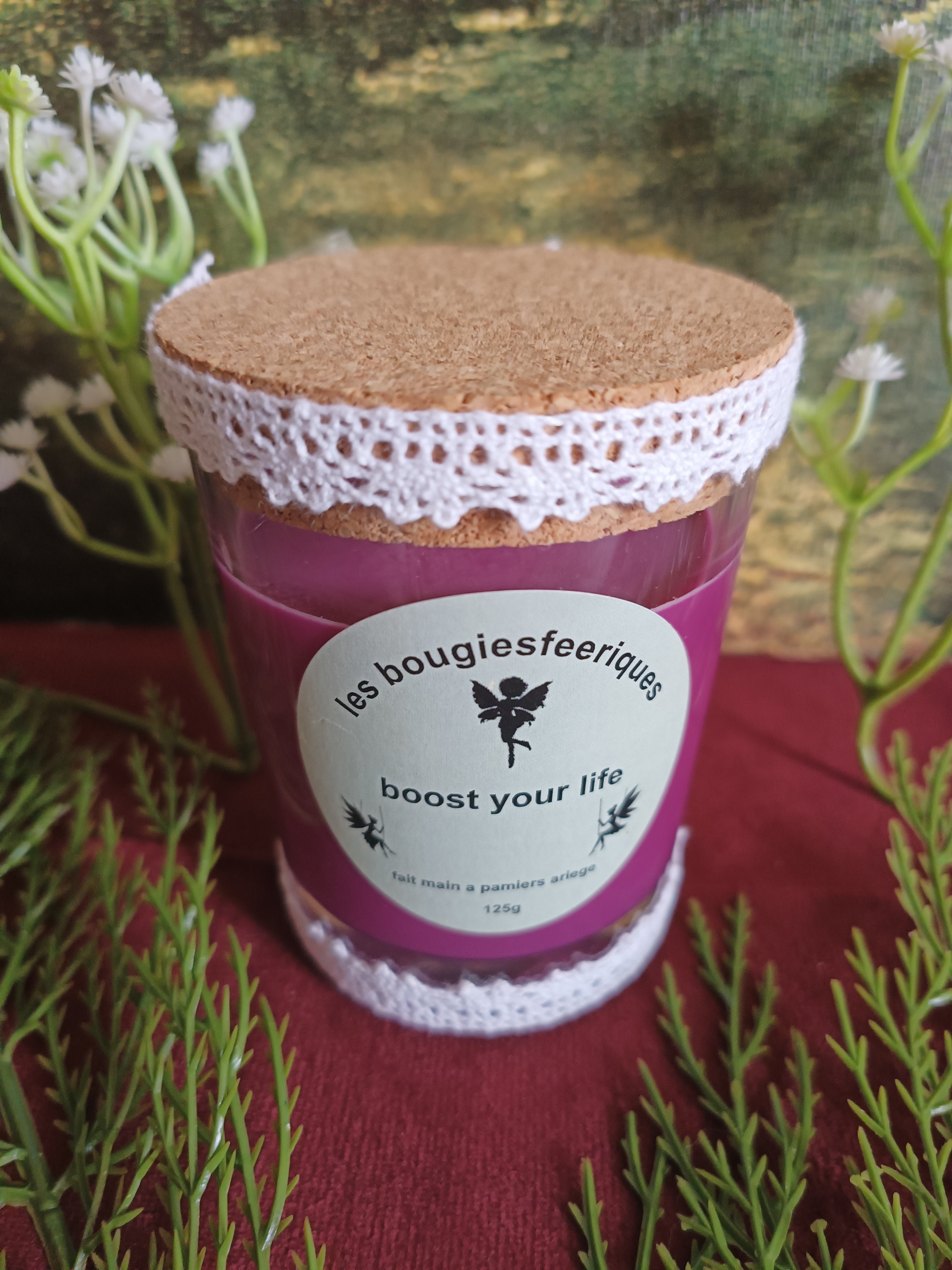 bougie verre 200ml cire soja parfum boost your life 1%